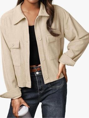Casual Corduroy Shirt Jacket - Cream